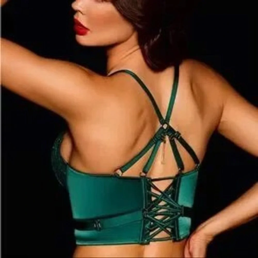 Honey Birdette Gloria Push Up Bustier Forest Green Lace‎ 30H Lingerie Corset Top